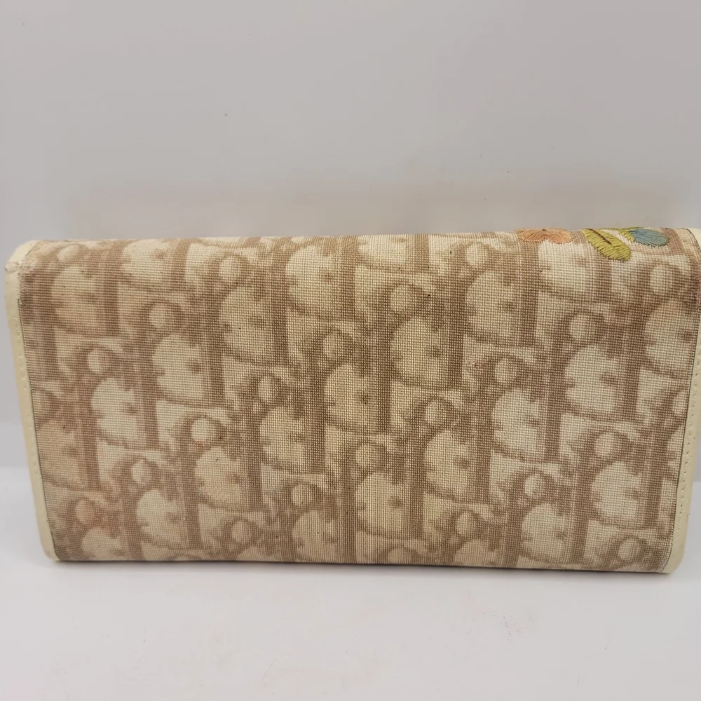 Dior Tan and Yellow Wallet with Floral Embroidery